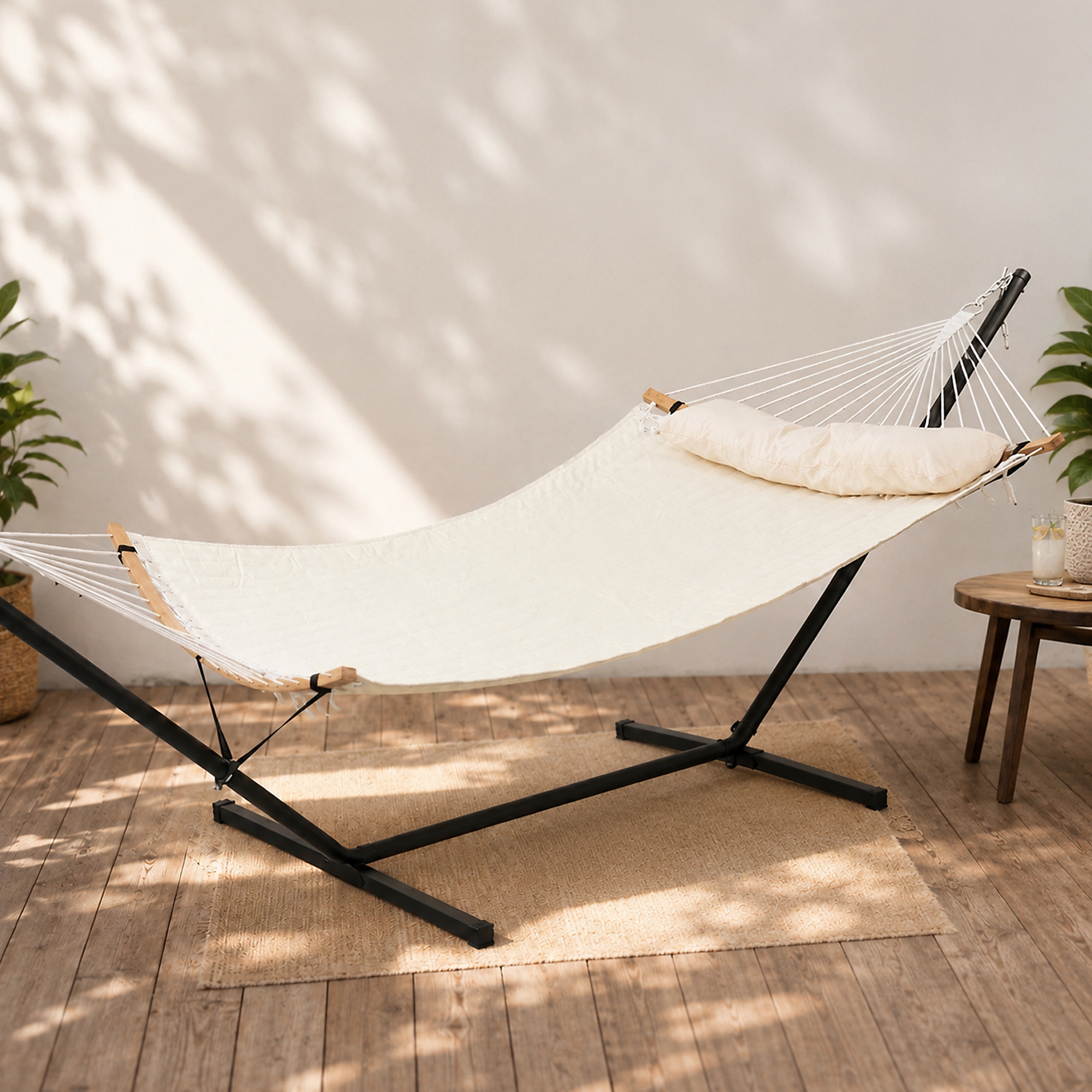 GearXpert Cream 55" x 78.7" Large Double Hammock with 12' Stand